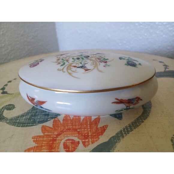 Vintage Rochard Limoges France Porcelain Dresser Trinket Box Bird of Paradise - Picture 4 of 11